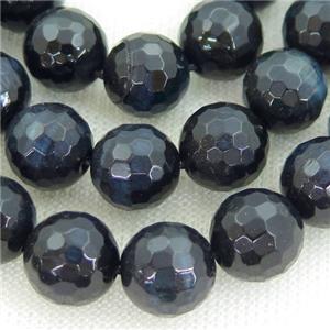 inkblue Tiger eye stone beads, faceted round, approx 10mm dia