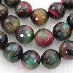 Tiger eye stone beads, faceted round, multicolor, approx 10mm dia