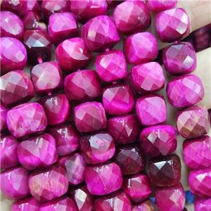 hotpink Tiger eye beads, faceted cube, approx 10-12mm