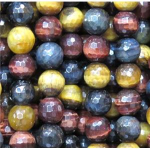 Tiger Eye Stone Beads Multicolor Faceted Round, approx 12mm dia