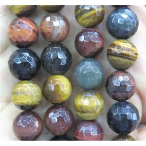 faceted round Tiger Eye Stone beads in mix color, approx 6mm dia, 62pcs per st