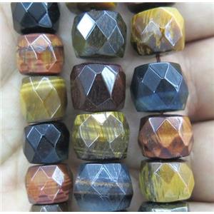 tiger eye stone beads, faceted barrel, mix color, approx 10mm, 15.5 inches