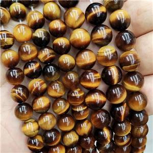 Natural Tiger Eye Stone Beads A-Grade Yellow Smooth Round, approx 4mm dia