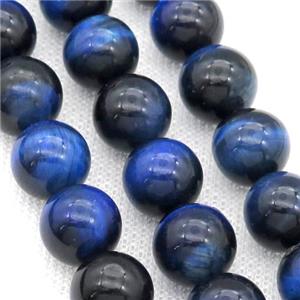 Natural Tiger Eye Stone Beads Blue Dye Smooth Round, approx 8mm dia
