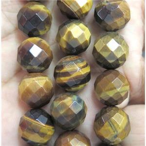 natural yellow tiger eye stone beads, A-grade, faceted round, approx 10mm dia