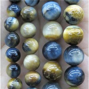 round fancy tiger eye stone beads, gold and blue, approx 12mm dia