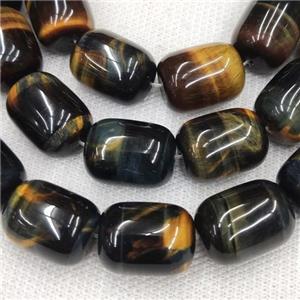 Tiger eye beads, barrel, yellowblue, AB-grade, approx 10x14mm