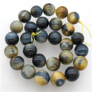 Natural Dream Tiger Eye Stone Beads Blueyellow Dye Smooth Round, approx 12mm dia