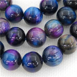 Natural Galaxy Tiger Eye Stone Beads Multicolor Dye Smooth Round, approx 8mm dia