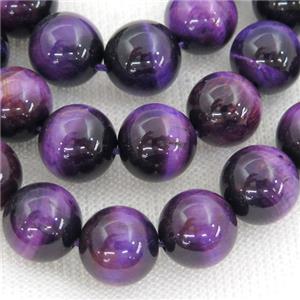 purple Tiger eye stone beads, round, approx 14mm dia