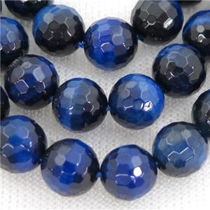blue Tiger eye stone beads, faceted round, approx 12mm dia