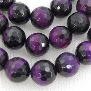 purple Tiger eye stone beads, faceted round, approx 12mm dia