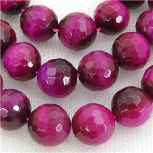 hotpink Tiger eye stone beads, faceted round, approx 12mm dia
