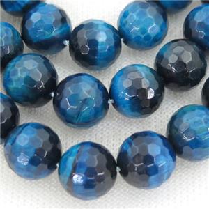 blue Tiger eye stone beads, faceted round, approx 10mm dia
