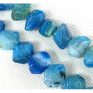 Agate stone beads, freeform, blue, approx 12x18mm