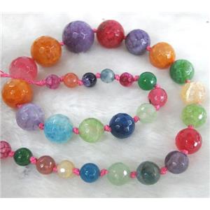 faceted round Agate beads Necklace Chain, mix color, approx 6-20mm