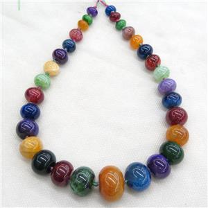 Agate graduated beads, rondelle, dye, multicolor, approx 12-28mm