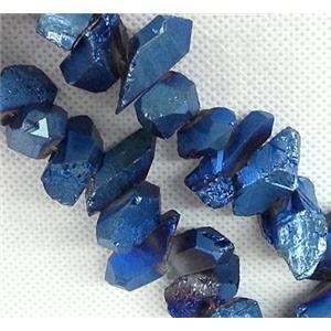 clear quartz beads, freeform chips, blue electroplated, approx 16-25mm