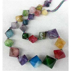 Agate beads chain necklace, bicone, mix color, approx 12-20mm