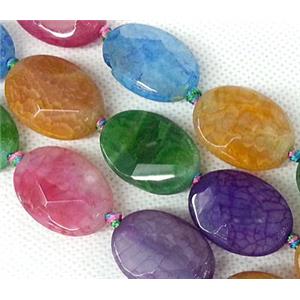 Agate stone beads, faceted flat-oval, mixed, approx 20-25mm