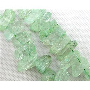 green Crystal Quartz chip beads, dye, approx 12-30mm