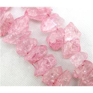 pink Crystal Quartz chip beads, dye, approx 12-30mm