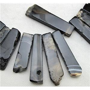 rock Agate stick bead, freeform, black, 12-60mm