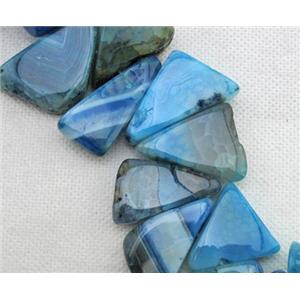 Natural agate bead, triangle, blue, 15-30mm