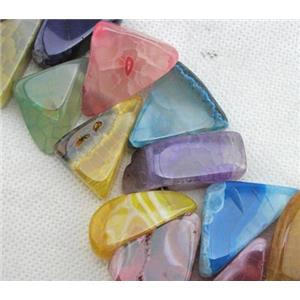 Natural agate bead, triangle, mixed color, 15-30mm