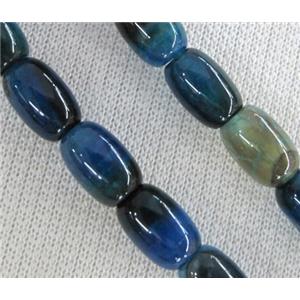 deep blue Agate stone bead, barrel, approx 8x12mm