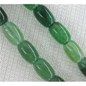 green Agate stone bead, barrel, approx 8x12mm