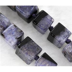 Agate Druzy beads, cube, purple, approx 12x12x12mm, 16 inches