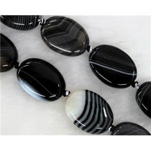 white & black stripe agate stone bead, flat oval, approx 15x20mm