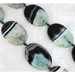 Agate Druzy beads, oval, green, approx 25x35mm