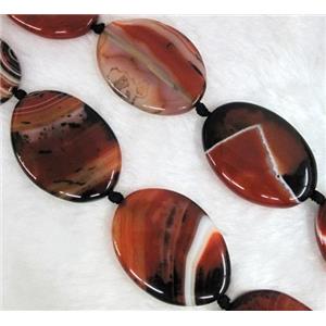 red agate stone bead, flat-oval, approx 25x35mm