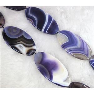 purple agate stone bead, flat-oval, approx 30x60mm