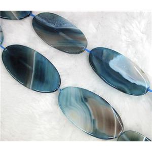 blue agate stone bead, flat-oval, approx 30x60mm
