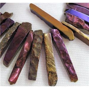 rock agate stone beads, stick, purple electroplated, approx 15-60mm