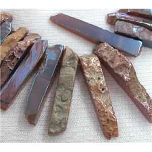 rock agate stone beads, stick, champagne electroplated, approx 15-60mm