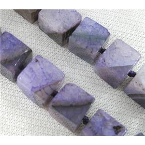 purple agate stone bead, cube, approx 12-15mm