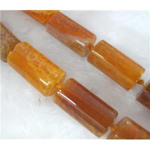 agate stone bead, tube, orange, approx 18-23mm, 12-14mm thickness