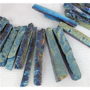 rock agate stone bead, stick, blue electroplated, approx 15-70mm