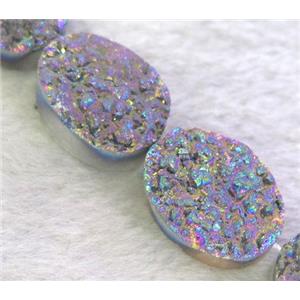 druzy agate beads, oval, rainbow electroplated, approx 12x16mm, 12pcs per st