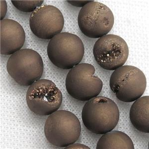 round Agate Druzy Beads, coffee electroplated, approx 8mm dia