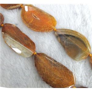 orange agate slab beads, freeform, faceted, approx 30-55mm, 6-7pcs per st