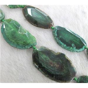 green agate beads, faceted slab, freeform, approx 20-60mm, 6-8pcs per st