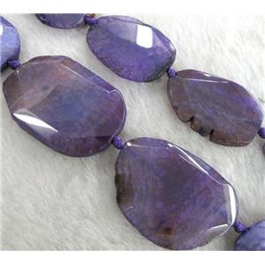 purple agate beads, faceted slice, freeform, approx 20-40mm, 8-10pcs per st