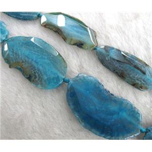 blue agate slice beads, faceted, freeform, approx 20-60mm, 6-8pcs per st