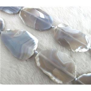 gray Agate Beads, faceted slice, freeform, approx 30-55mm, 6-8pcs per st