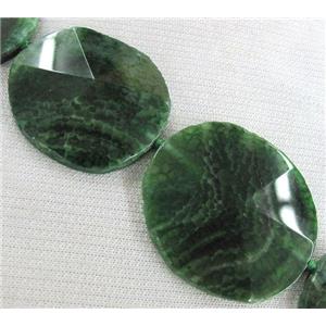 point agate slice beads, green, flat-round, approx 40-50mm, 15.5 inches